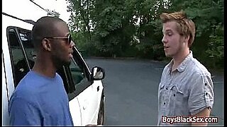 white guy sucks black girl boobs